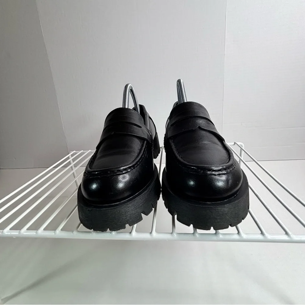 Bamboo Hutch 24 Platform Loafers Women’s Black 7/37 Lug Sole‎ Chunky Heel Shoes